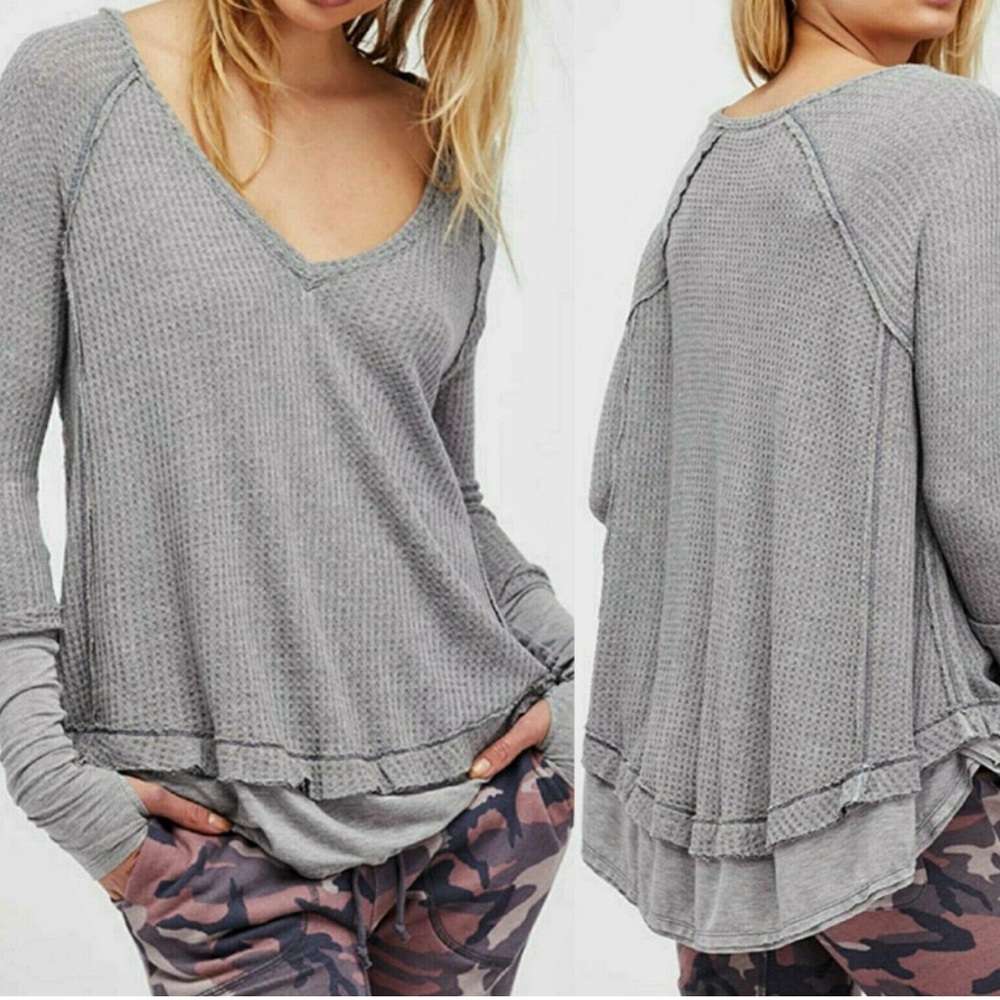 We the Free Free People Laguna Boho Waffle Knit Oversized Long Sleeve Top.